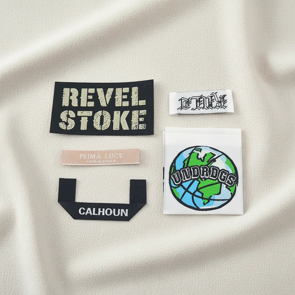 Wholesale Quality Size Custom Centerfold Folding Woven Clothing Label Black White With Low MOQ