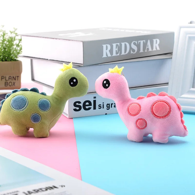 Crown Fluffy Plush Dinosaur Bag Charm Keychain Cute Mini Stuffed Animal Toys Backpack Pendant Doll Accessories for Claw Machine