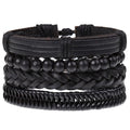Retro Woven Combination PU Leather and Beaded Bracelet Set for Men