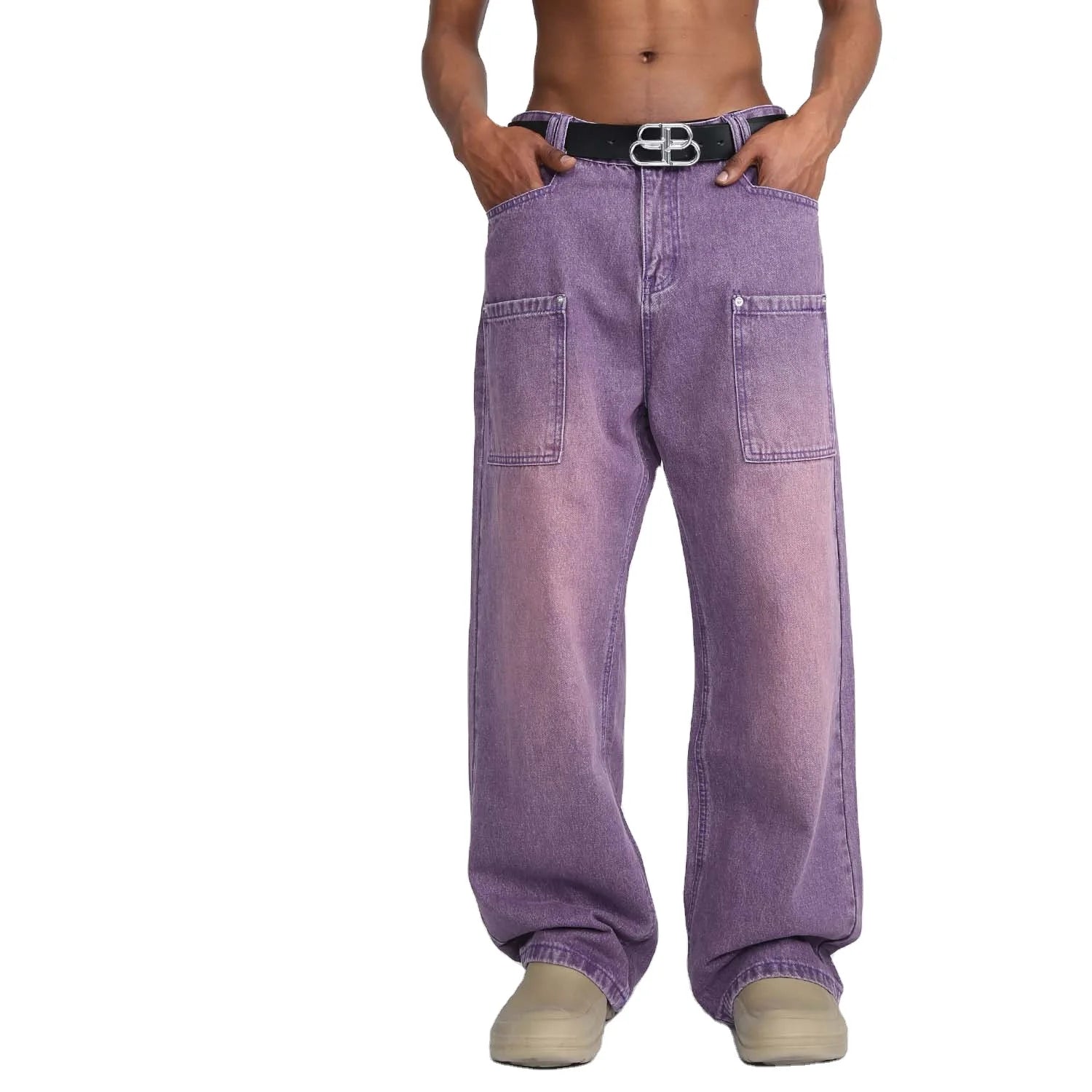 2024 Wholesale New Design Cargo Men Jeans Side Pocket Design Denim Jeans for Men Purple Cargo Jeans