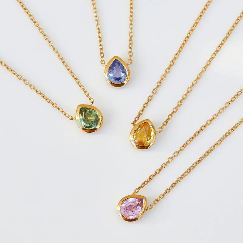 Jachon 925 Silver Water Drop Pendant Minimalist Birthday Birthstone Colored Zirconium Necklace Labradorite Necklace