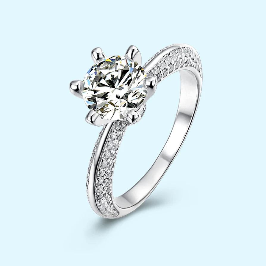 1.0ct VVS1 D Color 925 Sterling Silver Classic Design for Certified Round Cut 6 Prong Setting Moissanite Eternity Band Ring for