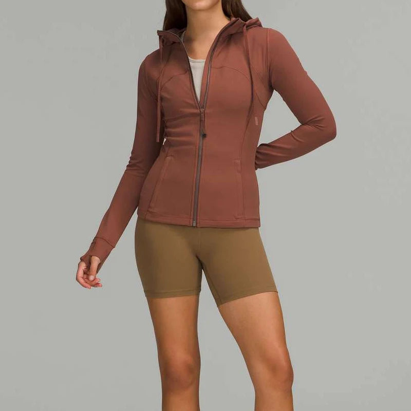 Oem Fitness Breathable Zipper Women Yoga Shirts Long Sleeves Running Gym Wear With Hat Female Gym Sports Jackets With Pockets