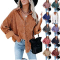 Factory Supply Women's Vibrant Corduroy  Shirt Long Sleeves Button-Down Collar Solid Color  Blouses Spring