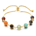 7 Chakra Stones Bracelets for  Adjustable 14K Gold Wire Wrapped 8mm Round Gemstone Beads Reiki Healing Crystal Bracelets
