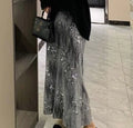 High Elastic Waist Black Sequins Shining Long Elegant Half-body Skirt Women Fashion New Spring Autumn Free Size