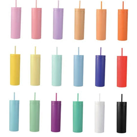 M44 Cheap Matte Clear Acrylic 16oz Water Bottle Custom LOGO Mug Reusable Double Wall Skinny Plastic Tumbler With Lids Straw