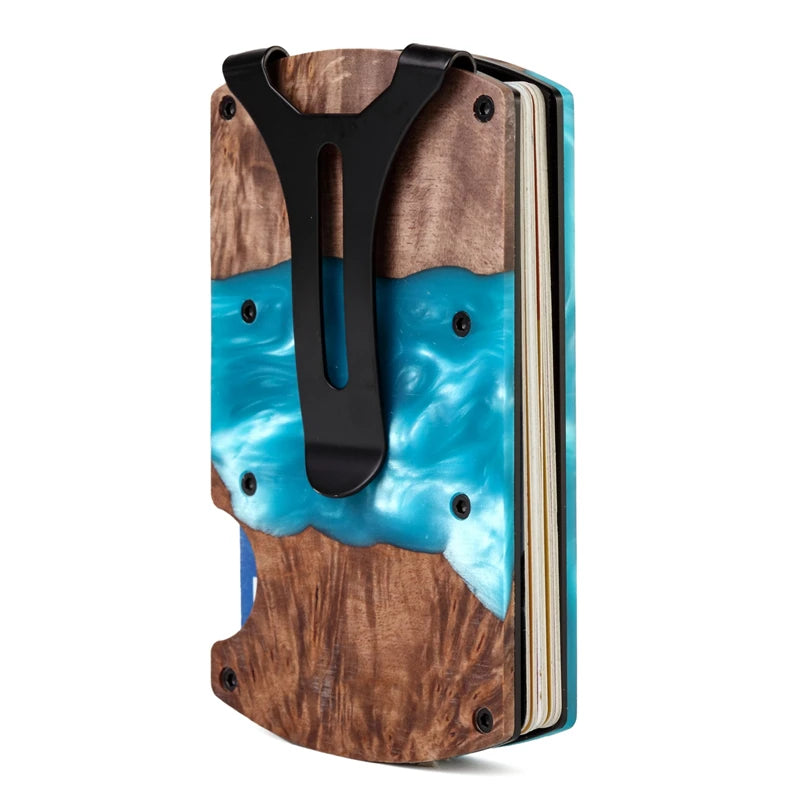 New Custom RFID Blocking Minimalist Resin Wood Aluminum Card Wallet Holder
