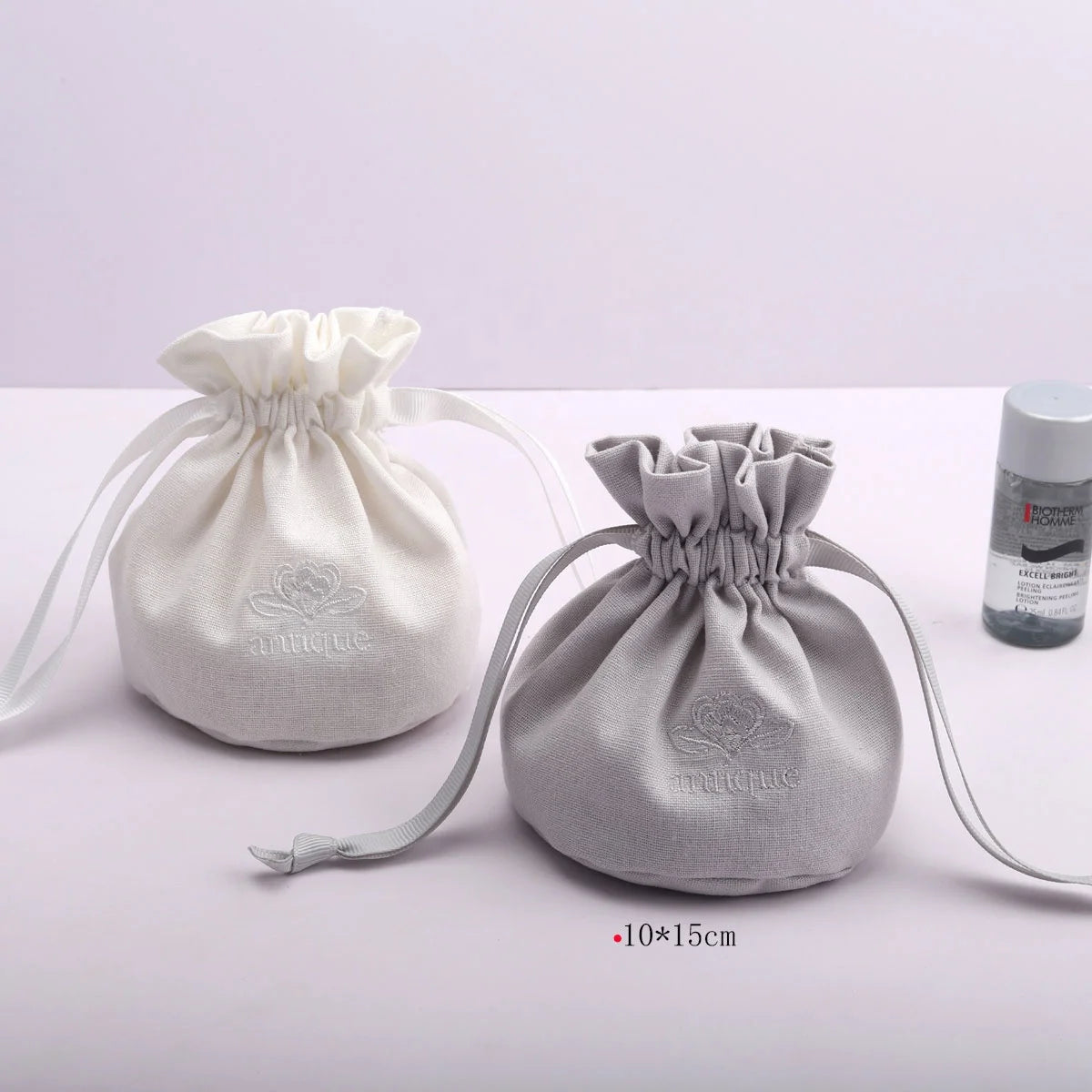 Eco-friendly Recyclable Cotton Linen Pouch for Candle Chage Reusable Embroidery Printed Gift Packaging with Stickers