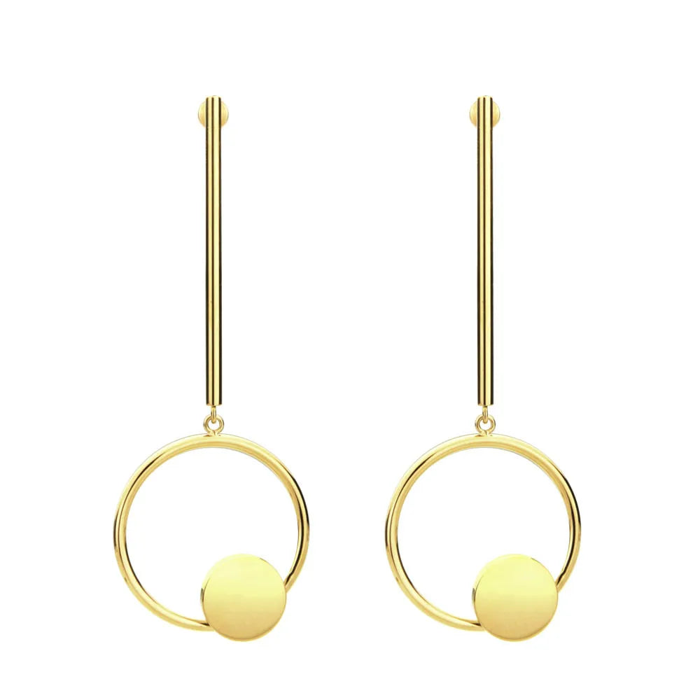 OEM Women's Stainless Steel Geometric Circle Earrings Long Dangle Gold Plated Brincos Feminino Vintage Style Brass Main Material