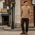 Men Long Sleeve Henley Neck T Shirts Casual Business T-Shirt 100% Cotton Button Neck Basic Tee Top Plain Clothing Manufacturers