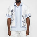 OEM Custom Camp Collar Casual Loose Blue Resort Vacation Shirt