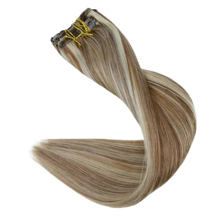Double Drawn Clip in Brazilian Hair Extensions Virgin Remy Human Hair Clips in Mixed Blonde Clip Ins Hair Extensions