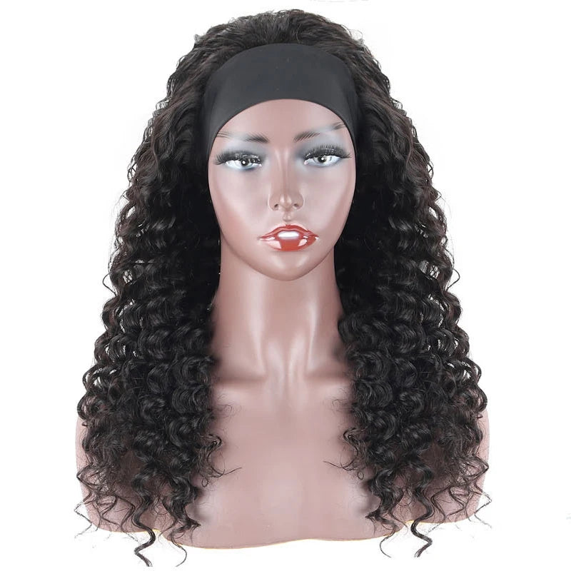 Hot Selling Perruque Bandeau Afro Head Band Wigs Short Puff Synthetic Black Hair Wig With Color Turban Attached