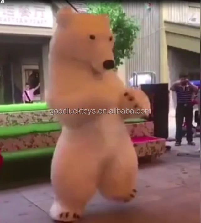 2.2m Eco-friendly Plush Fur Soft Velvet Brown Polar Bear Dancing Inflatable Mascot Costume Rechargeable Battery for Adult Unisex