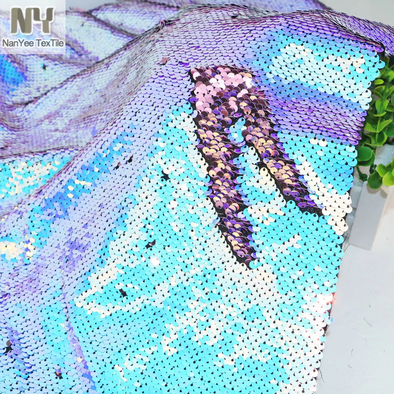 Nanyee Textile 5mm All Over Ice Blue Iridescent Sequin Fabric