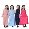 C0039 New Modest Solid Kids Children Dress Abaya Muslim Baby Little Girl Dresses Robe Nino