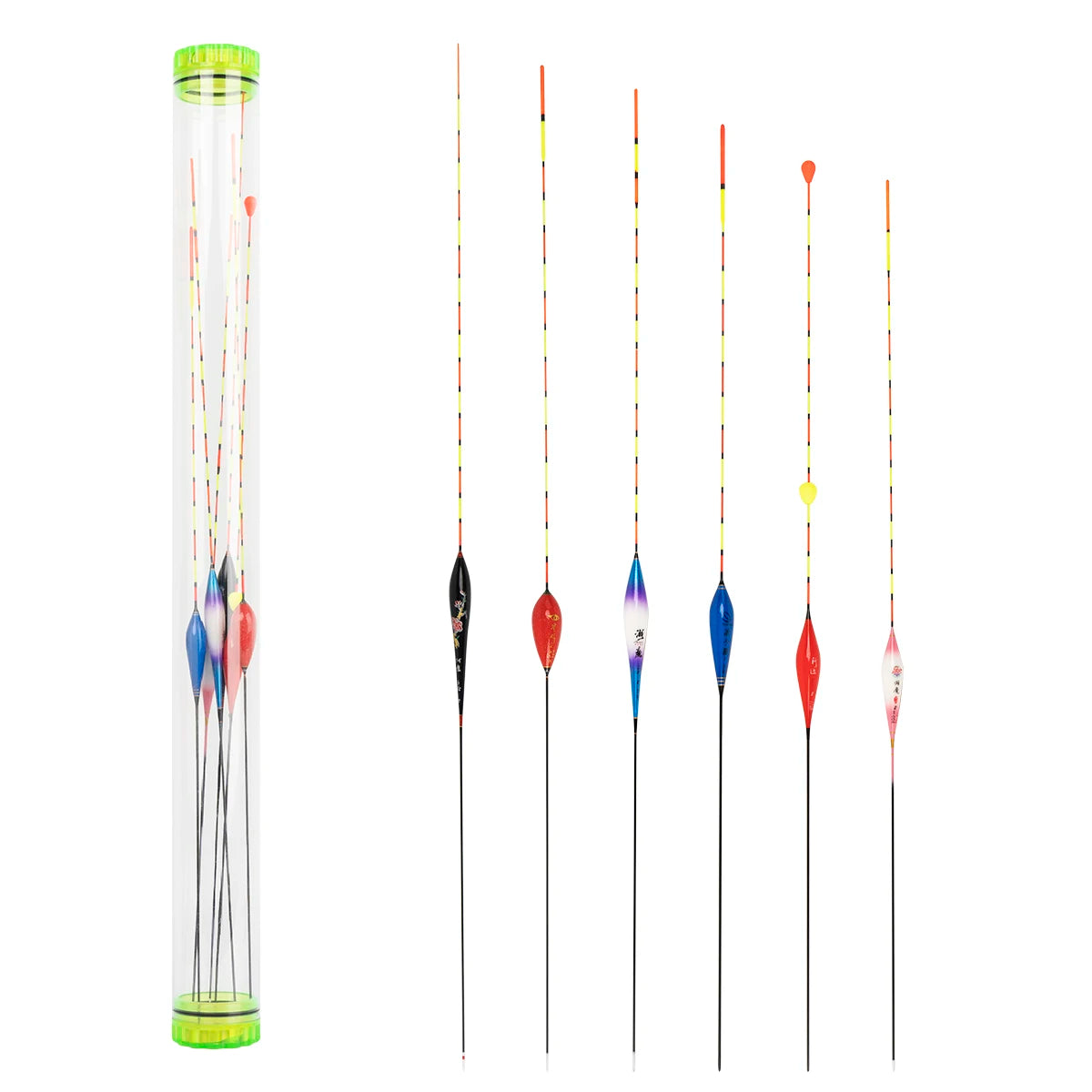 6 Vertical Fishing Buoys + Floating Packing Pipe Long Tail Design Durable Acrylic Acid Transparent Thickened No Trace Fishing