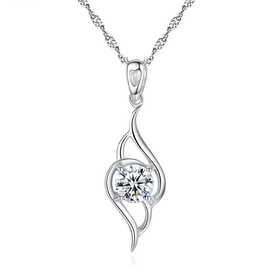 Hot Selling Stylish S925 Silver Twist Chain Pendant Necklace Rhodium Plated Waterdrop Shape Fashion Jewelry for Weddings Parties