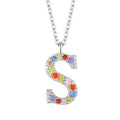 Personalized 925 Sterling Silver Colorful CZ Stones Initial Letter S Pendant Alphabet Necklace for Women