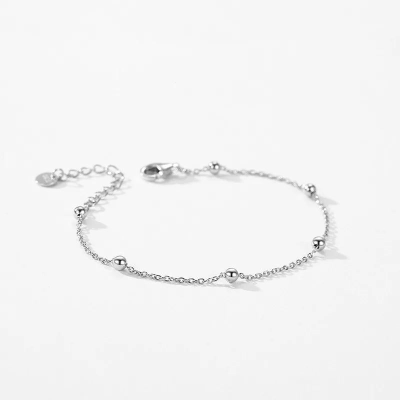 Fashion Simple Style Elegant Plated Platinum Gold Women 925 Sterling Silver Women Ball Beads Jewelry Bracelet