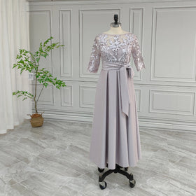 Real Photos High Quality Appliques Mother of Bride Dress for Wedding Elegant Half Sleeves Evening Gown for Women