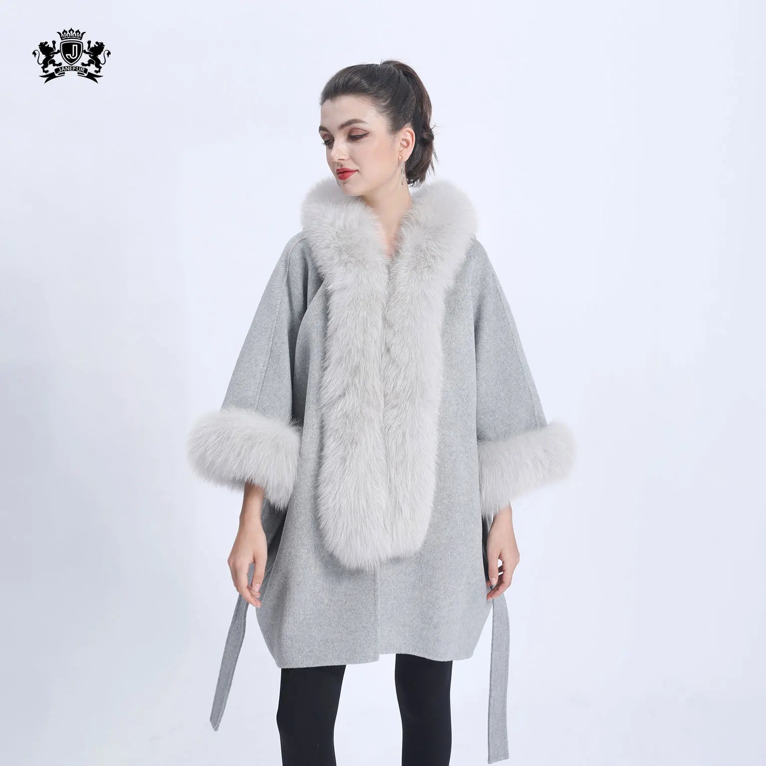 Wholesale fox Fur Cuffs/collar Women Cashmere Coat