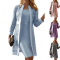 Col dker Casual Women Dress Plus Size Solid Lace Cardigan Long Sleeve Knee-length Fashion Slim  Set Vestidos De Quinceaneras