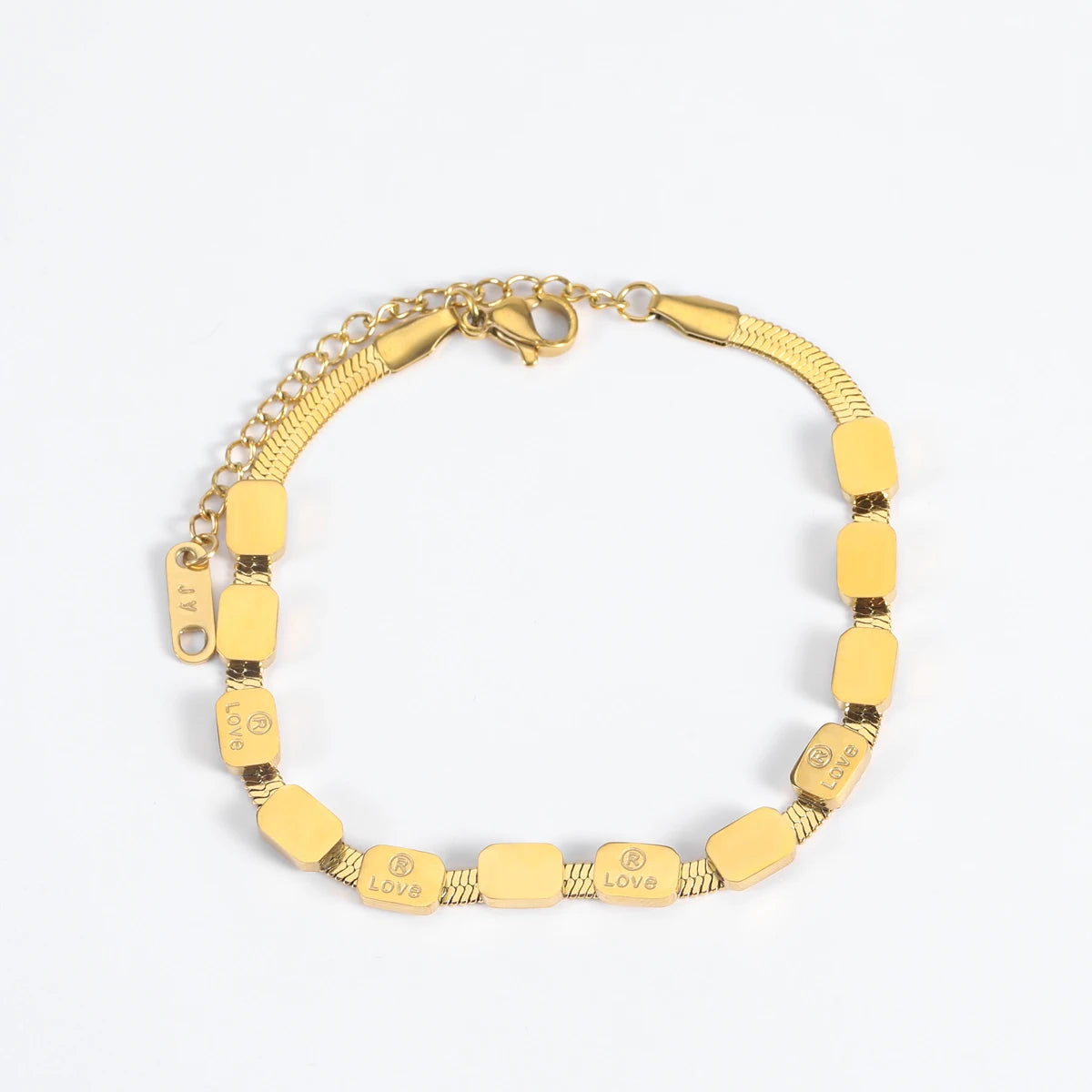 Simple Fashion 316L Stainless Steel 18k Gold Plated Bracelets square Loves Letter Chunky Chain Bracelet for Women