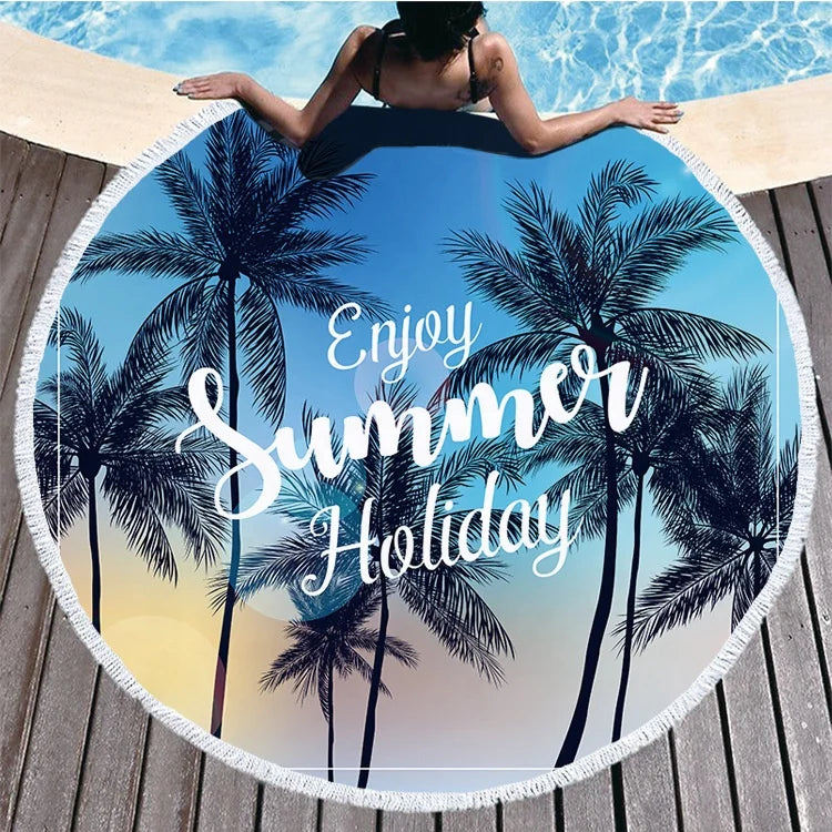 Art Retro Decor Tropical Letters Poster Microfiber Tassel Beach Towel 3D Print Aesthetic Compressed Quick-Dry Spa Pool Gym