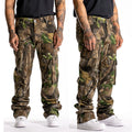 Custom Tech Pants Work Pants Multi Pocket Double Knee Twill Wide Leg Stacked Realtree Camo Cargo Pants Men