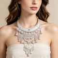 Ethnic Accessories Vintage Silver Flower Statement Choker Necklace Performance Necklace Alloy Tassel Collar Necklace