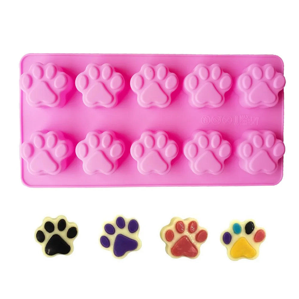 2024 Hot Sale 10 Hole Cat Paw Silicone Cookie Cake Candy Chocolate Mold Soap Ice Cube Mold