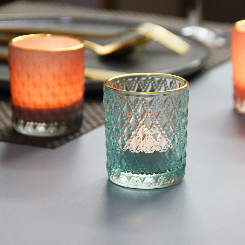 Custom Logo Luxury 8OZ 10OZ Container Pink Thick Empty Embossed Glass Candle Jars With Lid for Candle Making