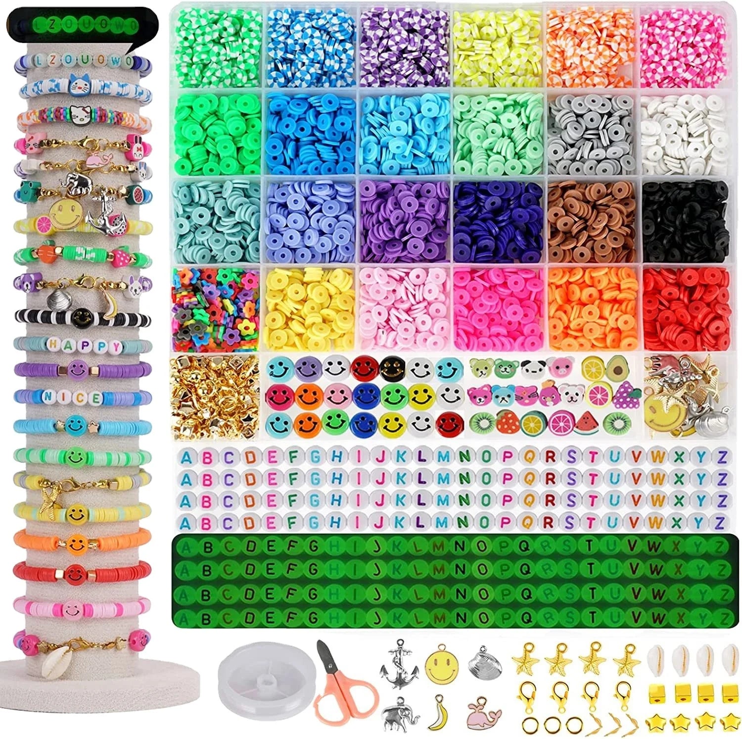 29 Grid/6100 Pcs of Soft Clay DIY Clay Bead Set Box DIY Children's Fruit Animal Letter Beaded Handcrafted Bracelet Jewelry