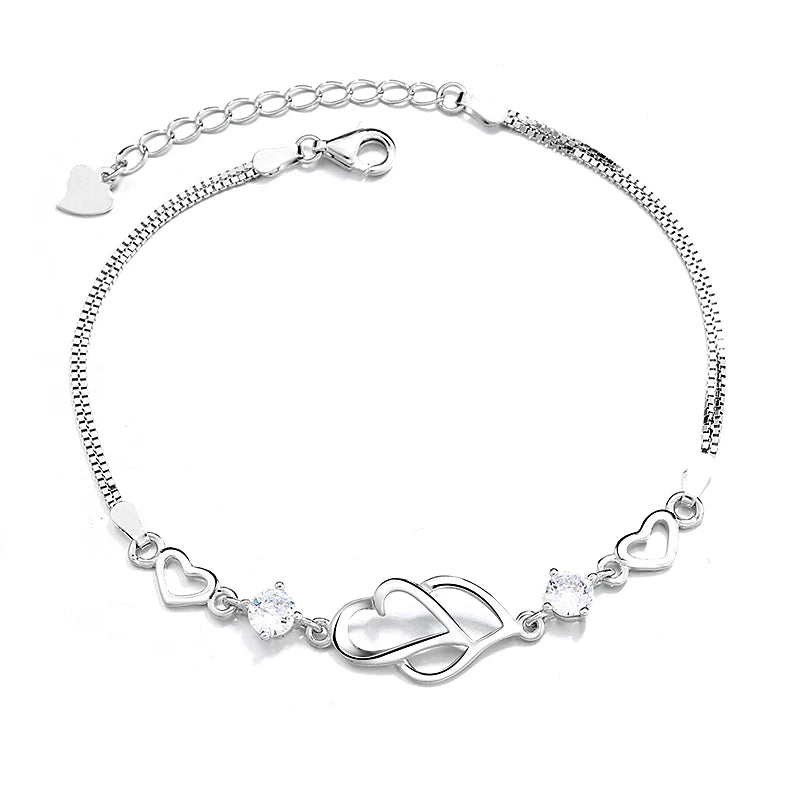 S925 Sterling Silver Amethyst Double Heart Bracelet for Women