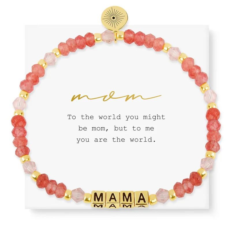 Boho Handmade Beads Bracelet Stack Colorful Faceted Crystal Sodalite Mom Letter Bracelet for Mothers Day Gift