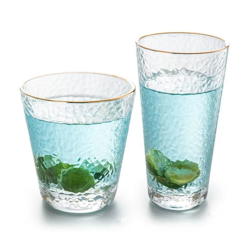 Hot Sale Cylinder Drinking Glasses with Gold Rim Clear Glass Whisky Beer Cups and Tazas Tea Water Coffee Glasses