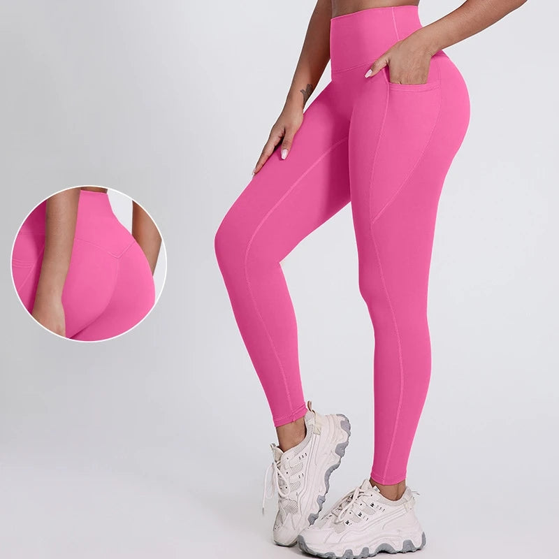 Tight Yoga Pants with No Awkward Lines Pocket Style Waist Cinching Hip Lifting High Waisted Fitness Pants Worn As Outerwear