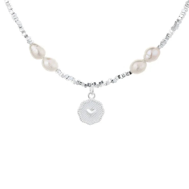 ACME S925 Sterling Silver Natural Freshwater Pearl Heart Cube Broken Silver Necklace Fashion Jewelry for Women