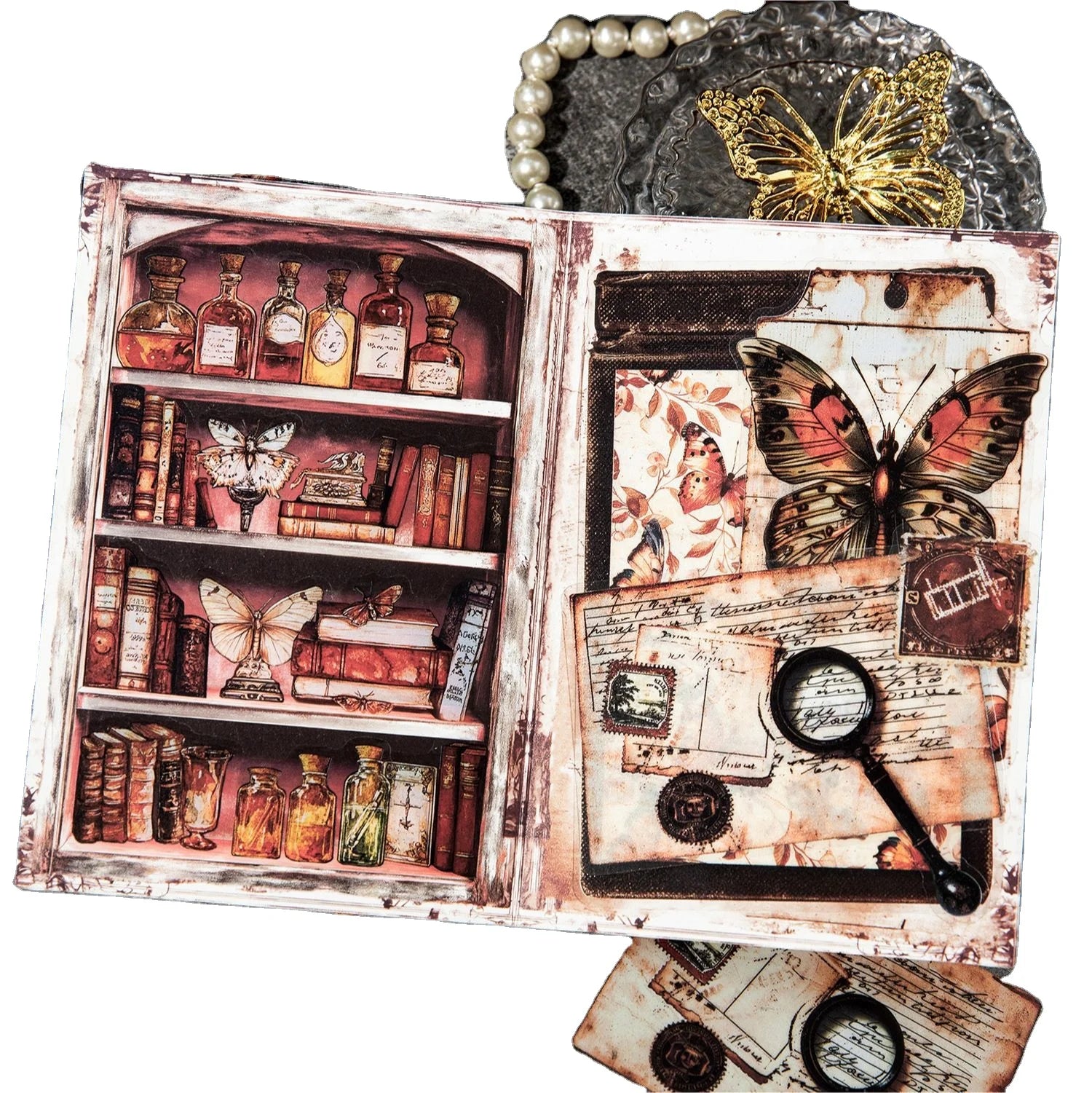 15pcs/pack Collage Material Strange and Exotic Series Retro Elements Handbook DIY Material Decorative Bottoming