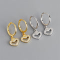New Luxury Hollow Love Heart Zircon Hoop Earrings 18k Gold 925 Sterling Silver Fashion Hoop Earring