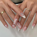Dropshipping Customize 24 Pcs/set 3D French Manicure with Heart and Bow Accents Almond Shape Nail Art Press on Nails 3302