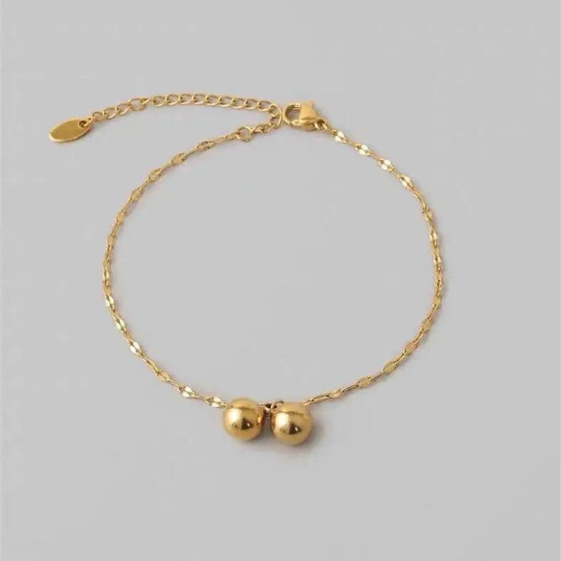 Minimalist Lip Chain Anklet Two Round Beads Anklet Stainless Steel Anklets for Women