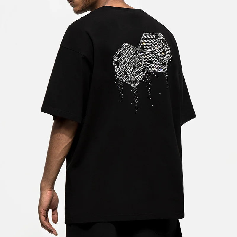 Factory Wholesale Streetwear O Neck Tee Star Printed Vintage Acid Washed T-shirts Men Custom logo Rhinestone t Shirt