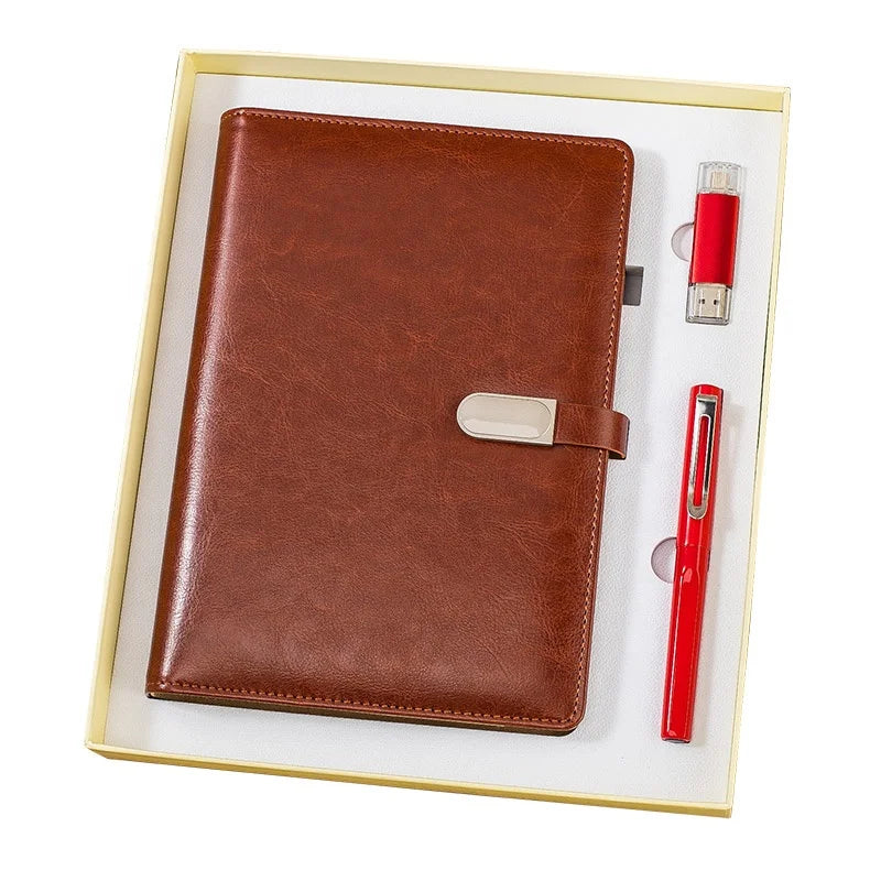 Wedding Gifts for Guests Custom Logo Personalized Diary with Usb Key Red Leather Notebook Gift Set With Pen