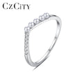 CZCITY Minimalist Jewelry Micro Glass Pearl 925 Sterling Star Zircon Hand Silver Design for Girl V Shape Ring