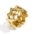 Latest 18K Gold Plated Stainless Steel Jewelry Geometric Hollow Ring Gold Color Bone Texture Waterproof for Woman Ring R254493