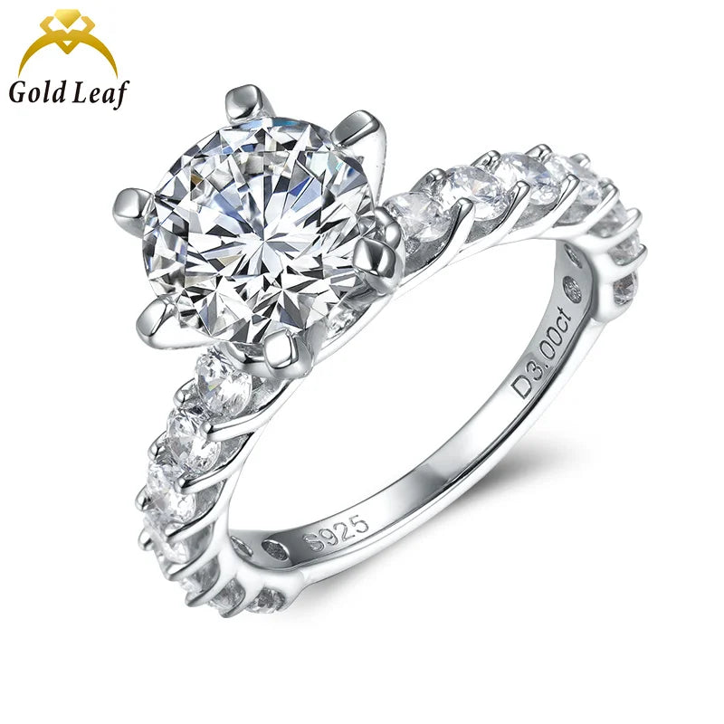 Goldleaf Luxury 925 Silver Women's Wedding Engagement Ring GRA Certified D VVS Moissanite Gemstone Ring