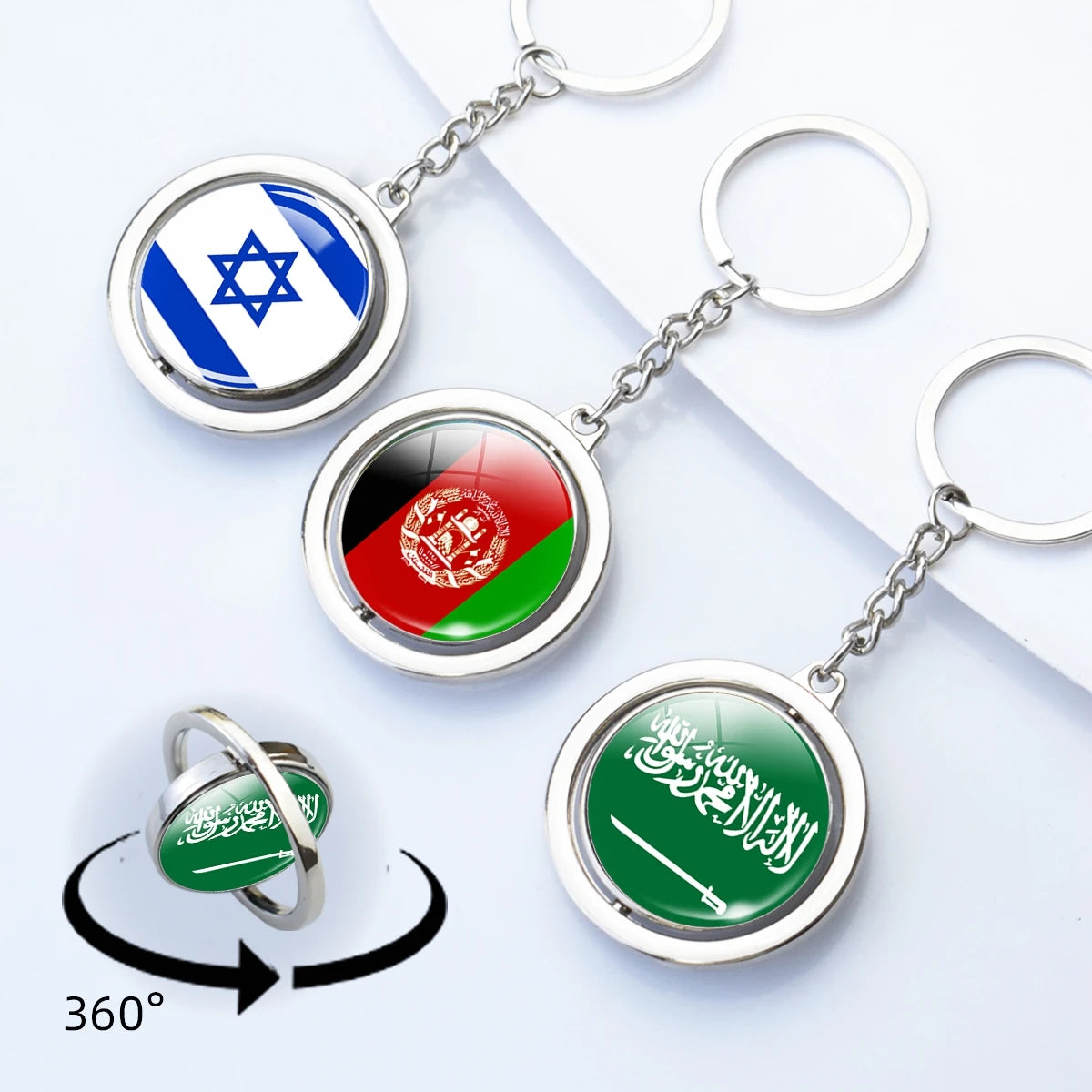 Rotating Keychain Israel Yemen Laos Qatar Afghanistan India Pakistan China Handmade Car Keyring National Flag Souvenir Key Chain